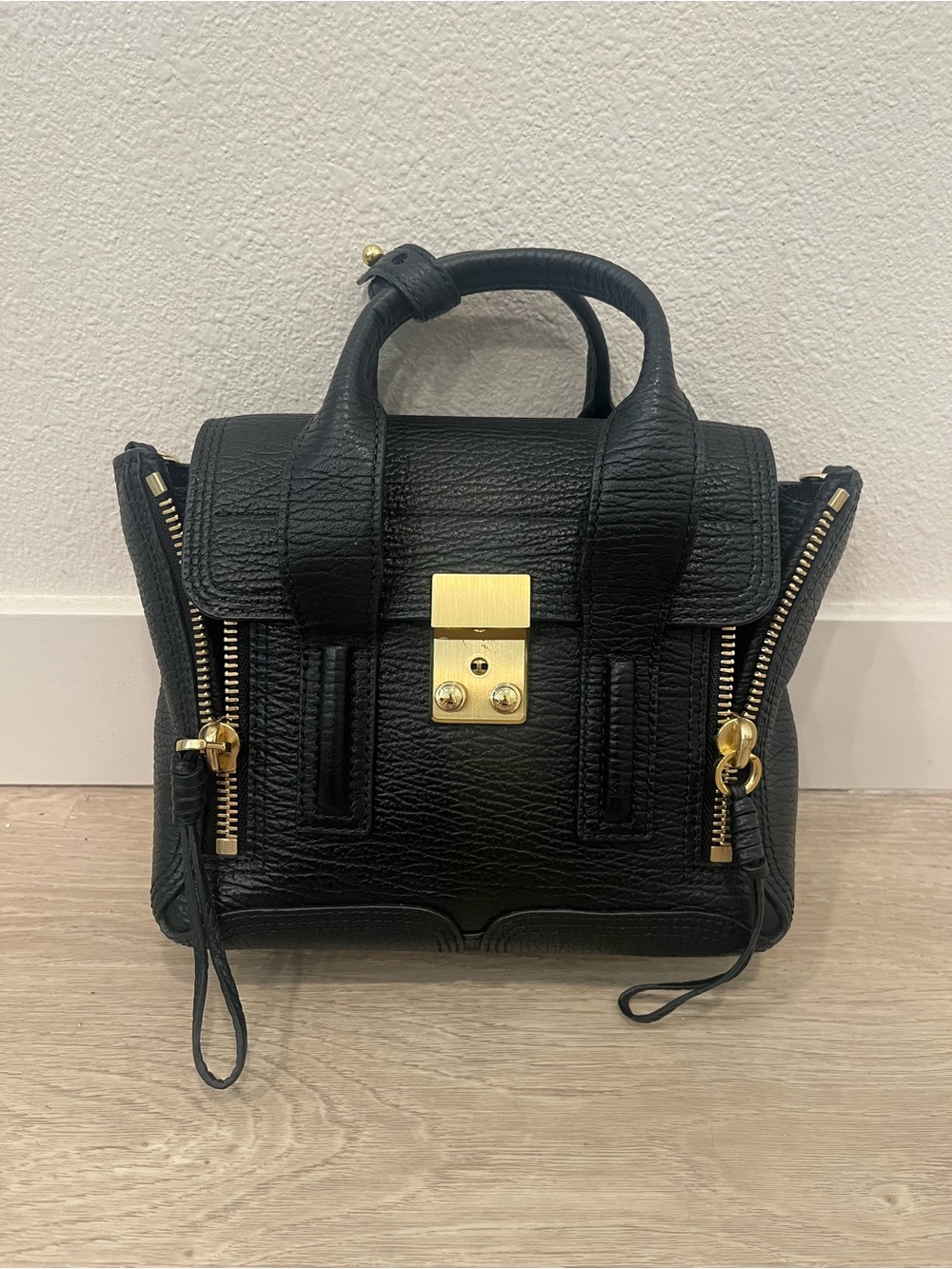 3.1 Phillip Lim Black Leather Mini Satchel with Gold Hardware